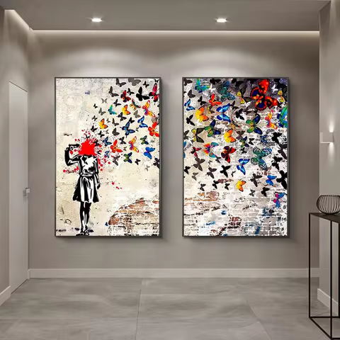 Banksy Butterfly Girl Abstract Wall Art HD Canvas Poster Prints for Living Room Decor Modern Mural P