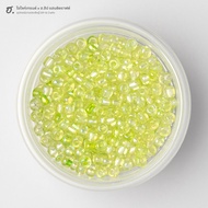 Sand Beads Size 4 Mm. Light Green With Rainbow Coating Lime Iridescent