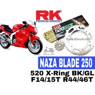 RK Sprocket Set Naza Blade 250 RK520 KRX X-Ring Rivet Black / Gold Chain Rantai Hitam Emas XRing Naza Blade 650