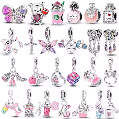Pink Pendant Charm 925 Sterling Silver Charm Fit Original Charm Bracelet Necklace Beads DIY Jewerlry