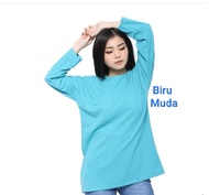 ( BISA COD ) Kaos polos panjang biru muda wanita - kaos biru langit panjang - kaos polos panjang wan