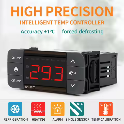 Digital Temperature Controller 220V Regulator Heating Cooling Defrosting Fan Function with Sensor EK