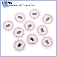 MCHY> 5/10pcs CUID NFC Tag 25mm Rewritable Transparent Coin Card NFC Label For Proximity Keyfobs Tag