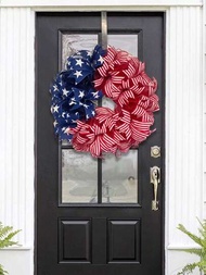 1入美國國旗夏季花圈,紅白條紋裝飾花圈適用於別墅,農舍,窗戶,夏季室內外裝飾