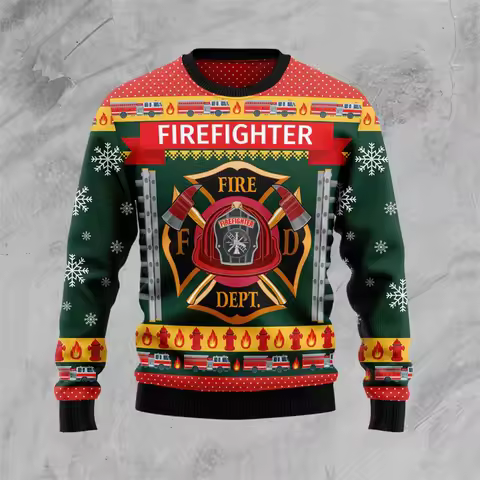 Fashion Firefighter Graphic Ugly Christmas Sweater Autumn Casual Holiday Wear 3D Printed Sweatshirts
