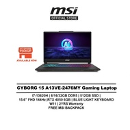 MSI CYBORG 15 AI GAMING LAPTOP (I7-13620H/16GB /512GB/15.6" FHD 144HZ/NVIDIA RTX4050 6GB/W11/BAG) A1