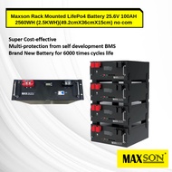 MAXSON Rack Mounted LifePo4 Battery 25.6V 100AH 2560WH (2.5KWH)(49.2cmX36cmX15cm) no com