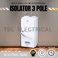 🔥HIGH QUALITY🔥Weatherproof Isolator 3 Phase/Pole Switch 20A / 35A / 63A