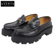 Pre-owned Christian Dior brushed calfskin Dior Boy platform loafers, women's, black, size 36.