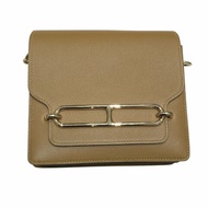 HERMES 愛馬仕 ROULIS 18 豬鼻子 皮革 肩背包 卡其色 淡金釦