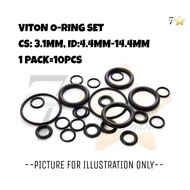 10PCS / FLUOROCARBON / FKM O-RING SETS CS-3.1MM ID-4.4MM~14.4MM VITON O/R (G005-G015)
