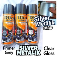 Pylox Diton Premium 400ml Primer Grey 9120 + Silver Metallic 9180 + Clear 9128 Package, Glossy Metal