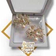 (FREE BOX) Keronsang Bahu Mutiara Asli Sabah Freshwater Pearl - Rosegold Pearl White