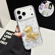 3D Korean Little Horse Get Money Right Now Glitter Sequin Transparent Phone Case For Samsung Galaxy 