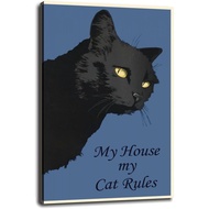 Cr02 My Cat Rules Vintage Style Canvas Prints Poster Wall Art For Home Office Decorations with Frame
