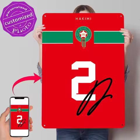 Morocco | Hakimi Morocco Jersey Number 2 Poster Retro 3D Printed Metal Signs Customized Wall Hanging