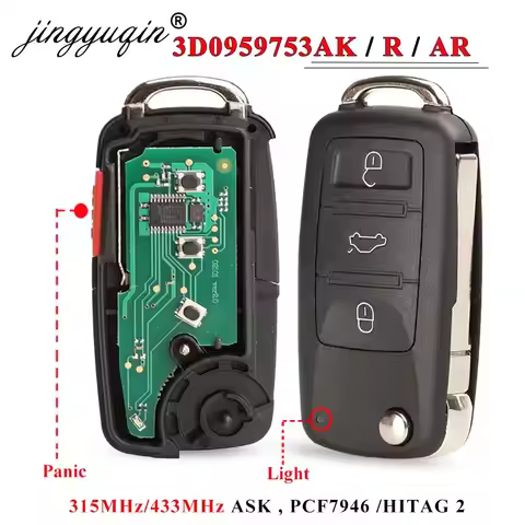 jingyuqin 3/4BTN 315/433MHz ID46 Flip Remote Car Key Fob For Touareg VW Touareg Phaeton 2002-2012 3D