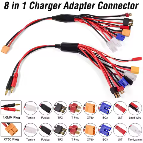 RC Charger Adapter Connector 8 In 1 Charger 4.0mm Banana XT60 TRX Tamiya Lipo for RC Car Drone Imax 