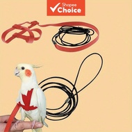 Red Nylon Bird Harness Leash Set, Adjustable Outdoor Flying Rope for Parrot, Cockatiel, African Grey