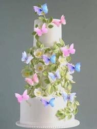 16入組雙層立體翠綠蝴蝶蛋糕裝飾，設有閃石（隨機顏色）
