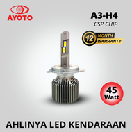 2 buah Lampu LED Mobil AYOTO A2-H4 dan A3-H4 PNP 45 Watt 10000LM