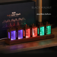 【EX hot】 LED Digital Clock Nixie Tube Clock RGB Glow Tube Clock Walnut Wood Night Light Digital Alar