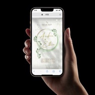 數位 客製L02 手繪水彩綠葉 動態電子喜帖 可連結人數統計,導航,婚紗照