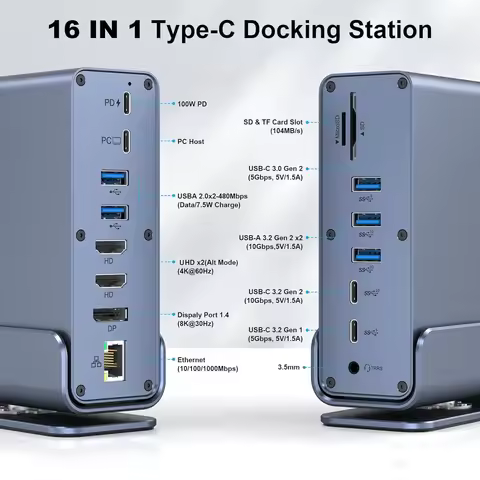 Thunderbolt4 USB C Laptop Docking Station with 2xHDMI-compatible, DP, Gigabit Ethernet, 100W PD, SD/