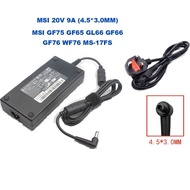 MSI 20V 9A 180w (4.5*3.0MM) MSI GF75 GF65 GL66 GF66 GF76 WF76 MS-17FS Laptop Adapter Charger