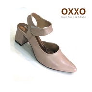 OXXO รองเท้าส้นสูง รองเท้าคัทชู หัวแหลม รองเท้าแฟชั่น หนังนิ่ม ใส่สบาย มีสายหลังเท้าปรับระดับได้ FF3081