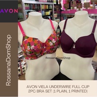 Avon Viela underwire full cup 2pc bra set (1 plain wine &amp; 1 printed multicolored)