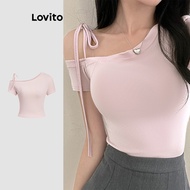 B113-DEC-DEC-B-1-Shoulder Lace-Up T-Shirt-TSB113MD341