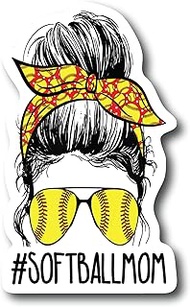 #Softballmom 5 X 3 Inch Waterproof Sticker Wife Best Mom Mama Messy Bun Hair Softball Basketball Bas