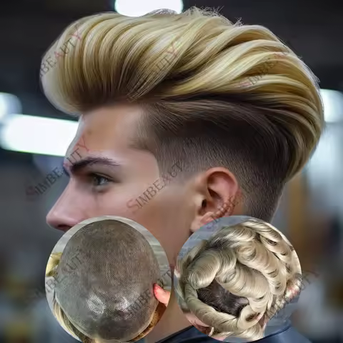 Brown Roots 4T613# Ombre Blonde European Male Human Hair 30mm Wave Toupee Vloop 0.06mm Durable Thin 