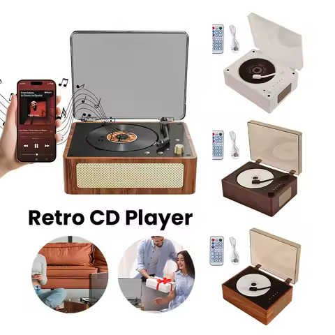 Vintage Leather CD Player Two-way Bluetooth 5.0 Built-in Speaker Portable Rechargeable Support CD BT