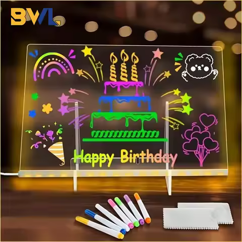 LED Note Board with Colors Erasable DIY Children's Drawing Board Letter Message Board White Luminous