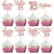 15Pcs Eighteen Happy 18th Cupcake Picks Sweet 18 Cheers to 18 Cake Decorations for 18th Birthday Ann