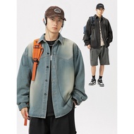 Demin Jacket Faded Korean Men's Cool Washed Denim Fabric Suitable For All Looks Casual/Street A100