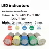 BA9S LED Lamp bead indicator bulb B9 color bayonet screw E10  6.3v12v 24V110v220v380