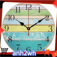 【A-NH】Large Round Wall Clock,Nautical Weathered Shabby Chic Beach Hut Style,Silent Non Ticking Wall Clock,30cm