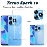 (3 in 1) Tempered Glass For Tecno Spark 10 Tempered Glass Anti-blue light Screen Protector+ camera lens film + carbon fiber back film