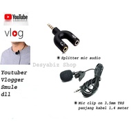 Audio Splitter + External Clip-On Mic for hp and Laptop
