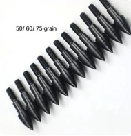 12 Pcs 50/ 60/ 75 grain Archery Black Steel Arrow Heads Target Point Broadhead Arrow Tip Outdoor Spo