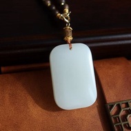 天然新疆羊脂玉和田玉無事牌吊墜 羊脂玉項鏈 顏色白潤 平安喜樂