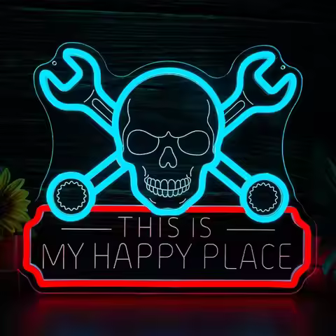 This Is My Happy Place Neon Sign USB Dimmable LED Lights For Automotive Garage Man Cave Tool Room Wo