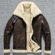 Sheepskin Fur One Classic B3 Genuine Leather Jacket Men Plus Size Lapel Thickened Warm Winter Jacket