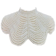 【 Stock】Women เทียม Pearl Beaded Bib Choker โซ่สร้อยคอ Shawl Collar เครื่องประดับหญิงปาร์ตี้ตกแต่งหร