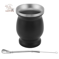 Yerba Mate Gourd Set Double-Wall Stainless  Tea Cup and Bombilla 8 Ounces Bombillas Yerba Mate Straw
