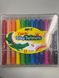 AMOS 韓國旋轉式水溶無毒蠟筆 Colorix Silky Twisters 12色
