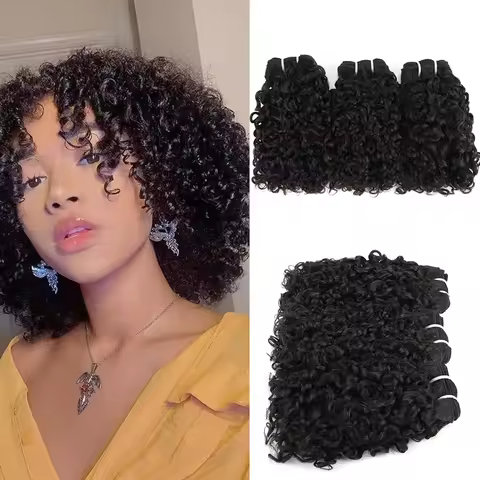 Pixie Curl Bundles Brazilian Water Wave Hair 3 Bundles with 4x4 Swiss Lace Closure Ocean Wave Bundle